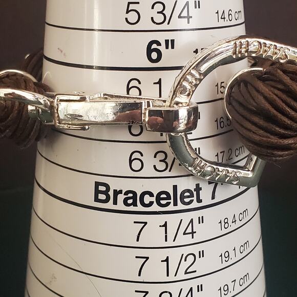 Saachi Multi-strand Statement Bracelet Dark‎ Brown Cords with Silver Tone Bars - Picture 7 of 10